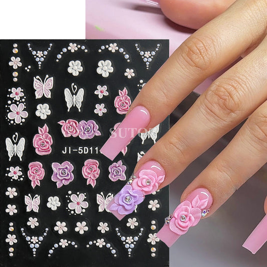 Fresh Three-dimensional Relief Five Petal Flower Nail Stickers