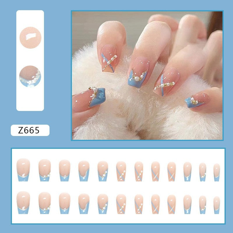 High-grade Short Fake Patch White French Nail Art