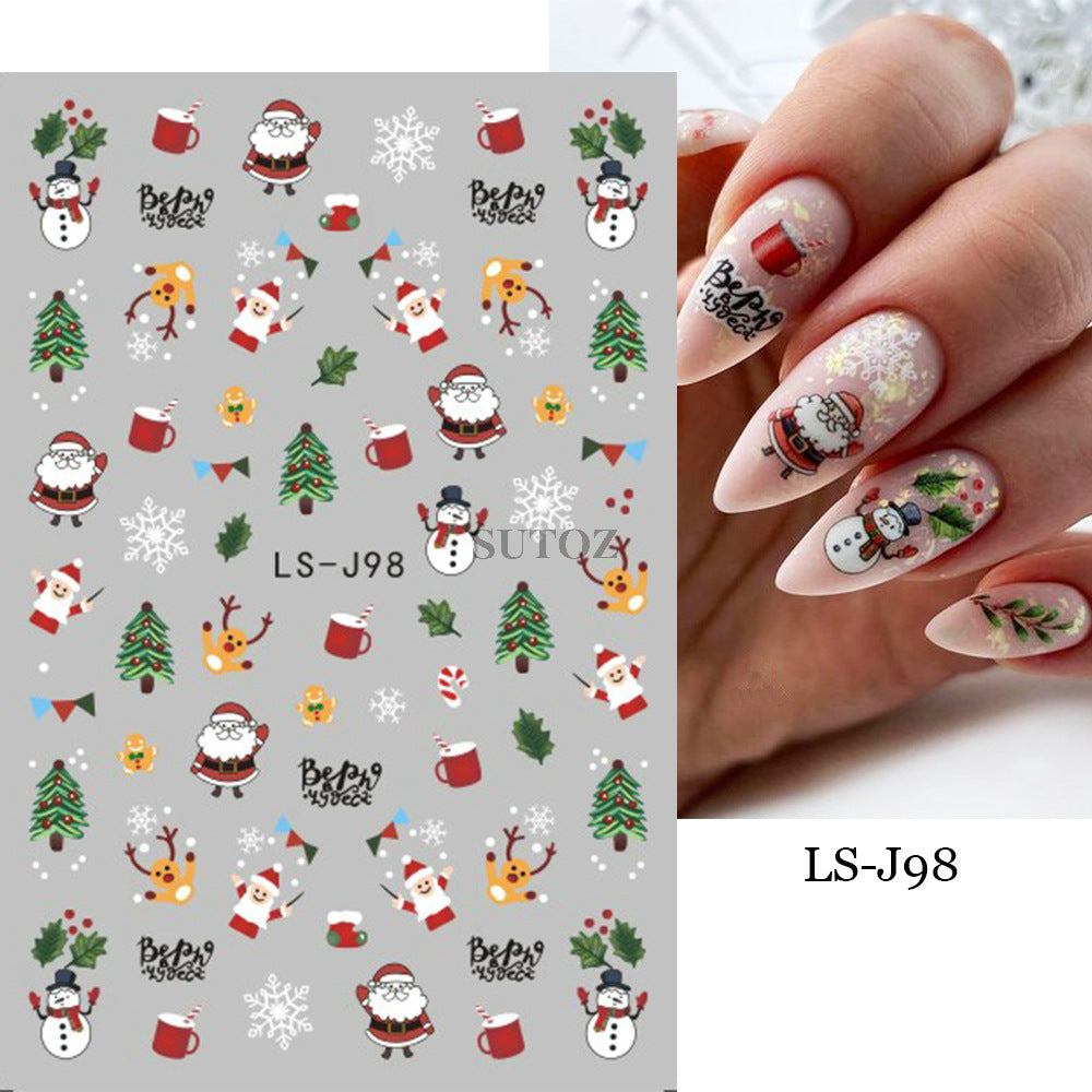 Autocollants pour ongles de manucure de Noël mignon Père Noël bonhomme de neige