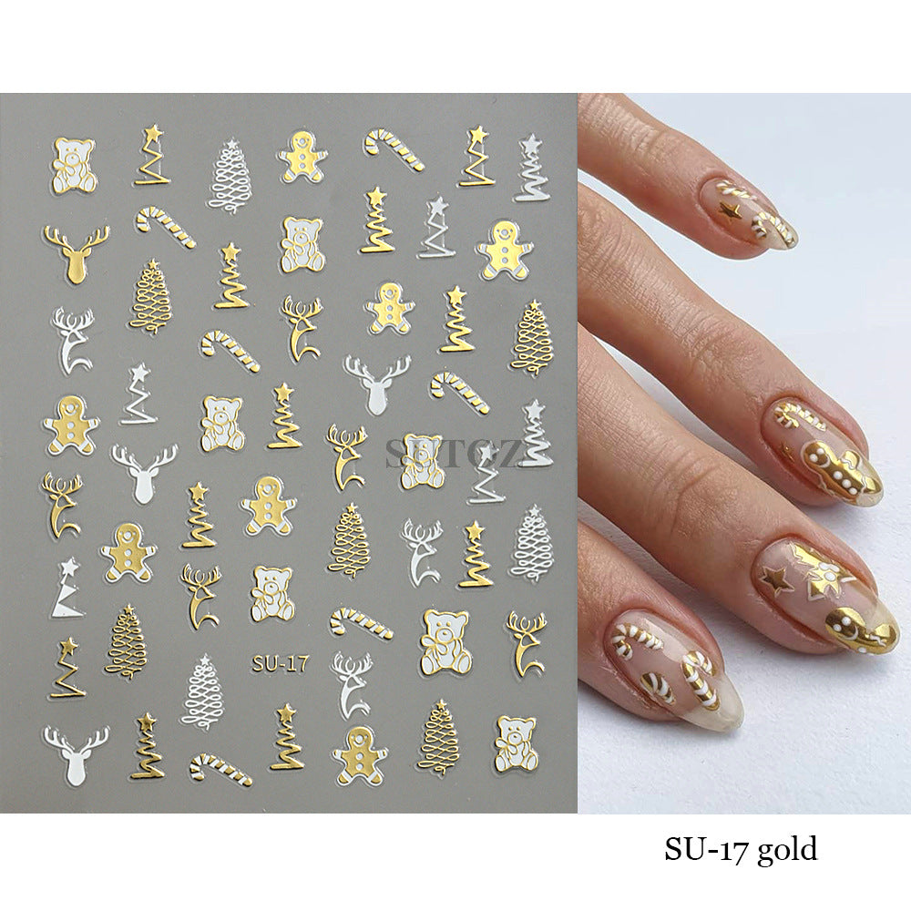 Exposed Gilding Sier Snowflake Elk Tree Nail Stickers