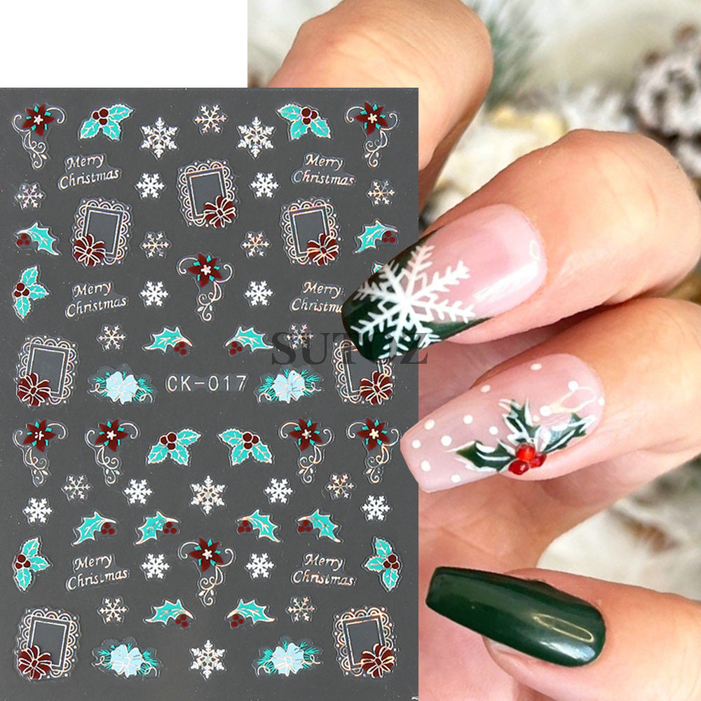 Autocollants pour ongles en forme de flocon de neige et de père Noël au laser pour Noël et l'hiver