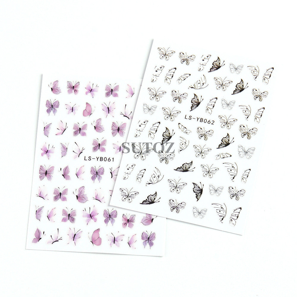 French Taro Purple Black White Butterfly Nail Stickers