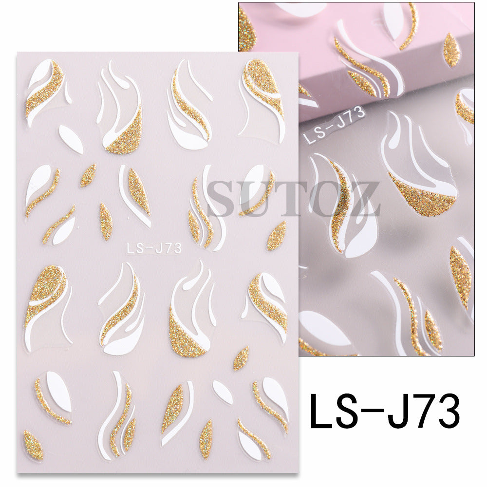 French Style Gold Sier Glitter Ribbon Nail Stickers