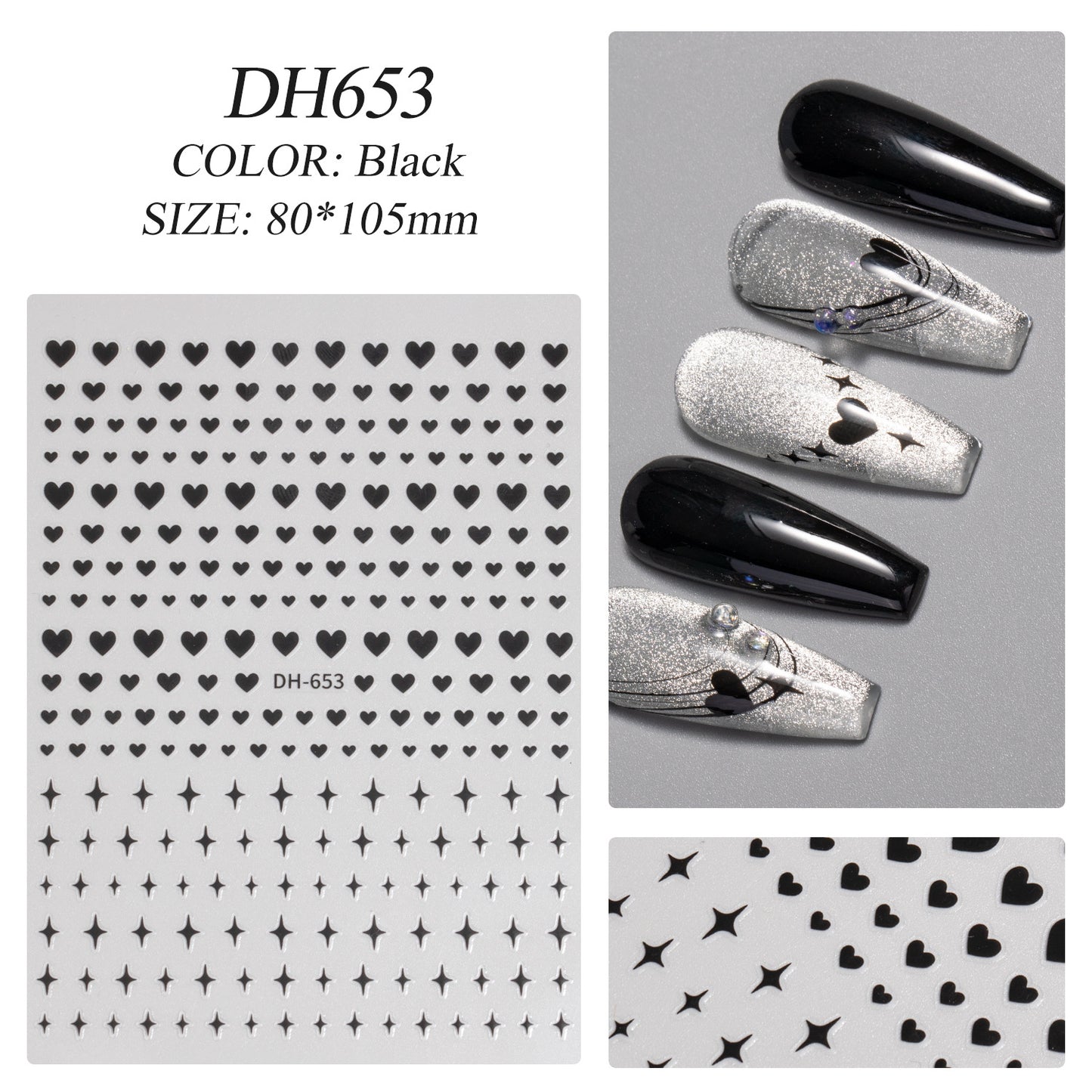 Heart-shaped Small Stars Summer Dopamine Hot Sier Nail Stickers