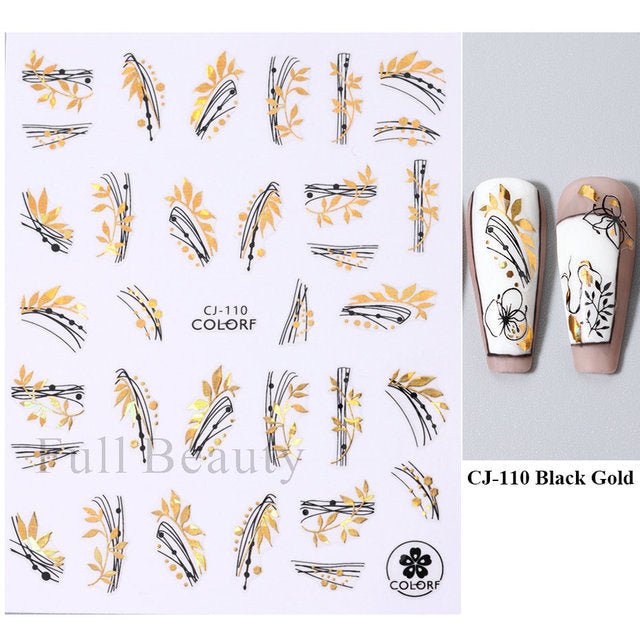 Popular Autumn Golden Leaves Character Adhesive Nail Stickers