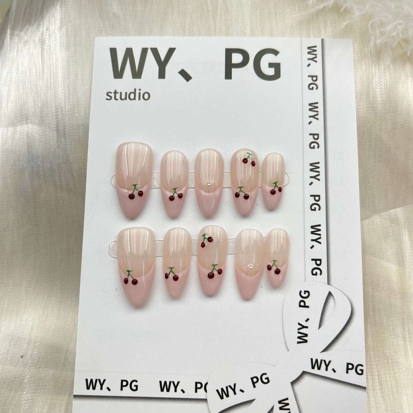 Handmade Hand-made Cherry French Fake Patch Nail Stickers