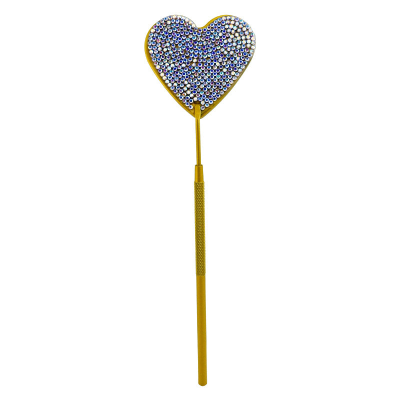 Steel Heart-shaped Eyelash Mirror With Diamond Portable Cosmetic Grafting Makeup Accessories