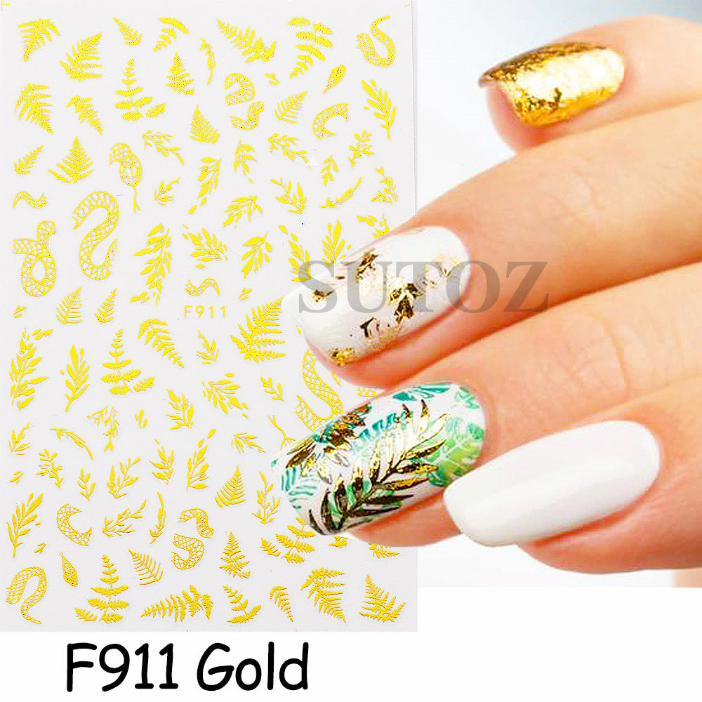 Gold Sun Snake Pattern Morocco Flower Nail Stickers