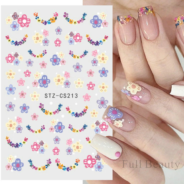 Retro Gentle Floral Vintage Begonia Adhesive Nail Stickers