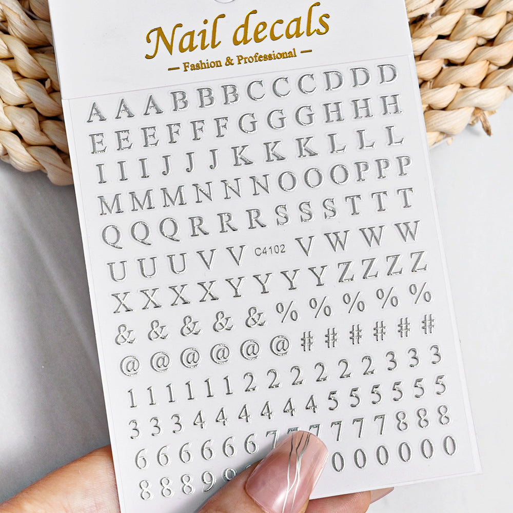 Solid Color Simple Letters Numbers Mix Nail Stickers