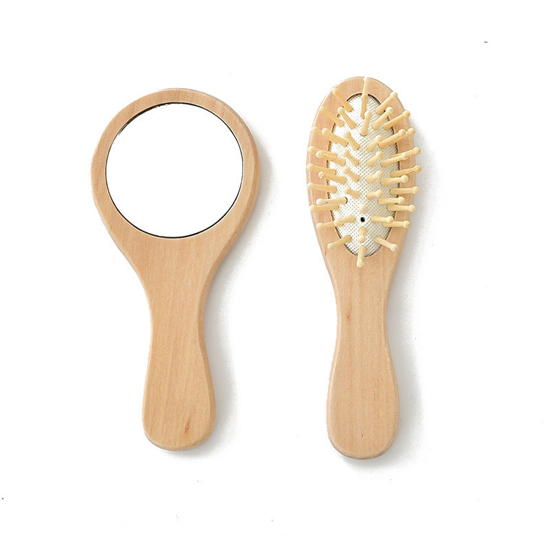 Miroir de voyage pour femmes et hommes, brosses à cheveux et peignes portables en bois massif