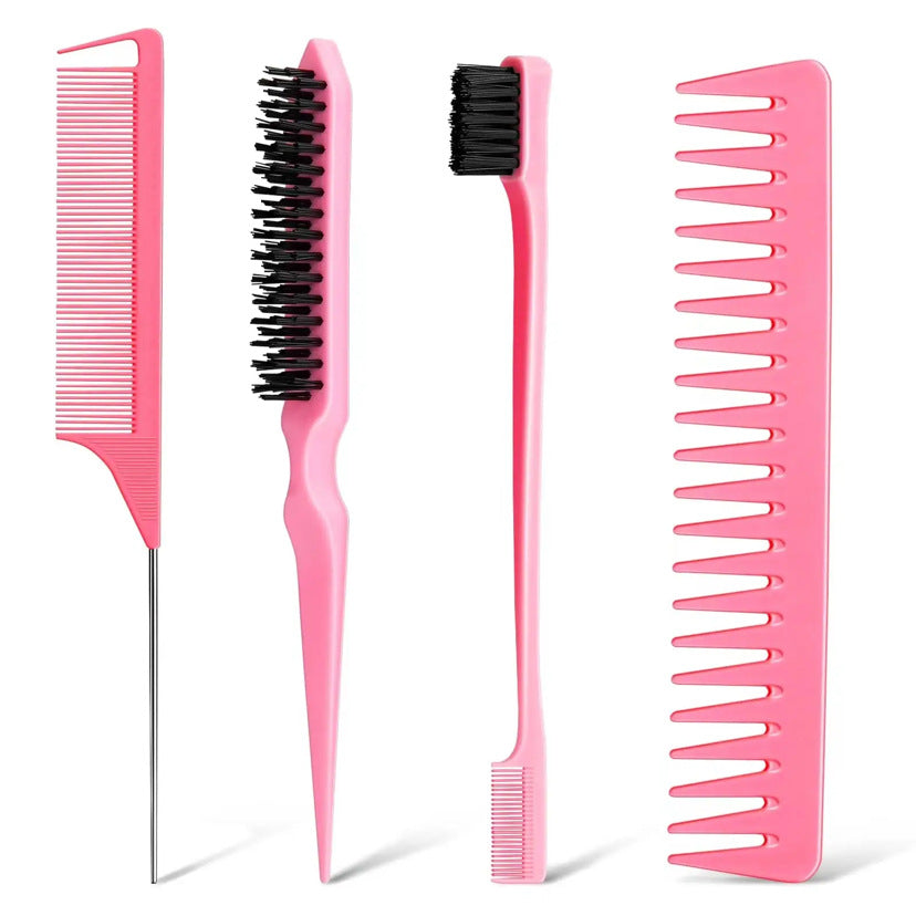 Brosse à cheveux à trois pièces en acier pelucheux et à queue d'aiguille à double tête