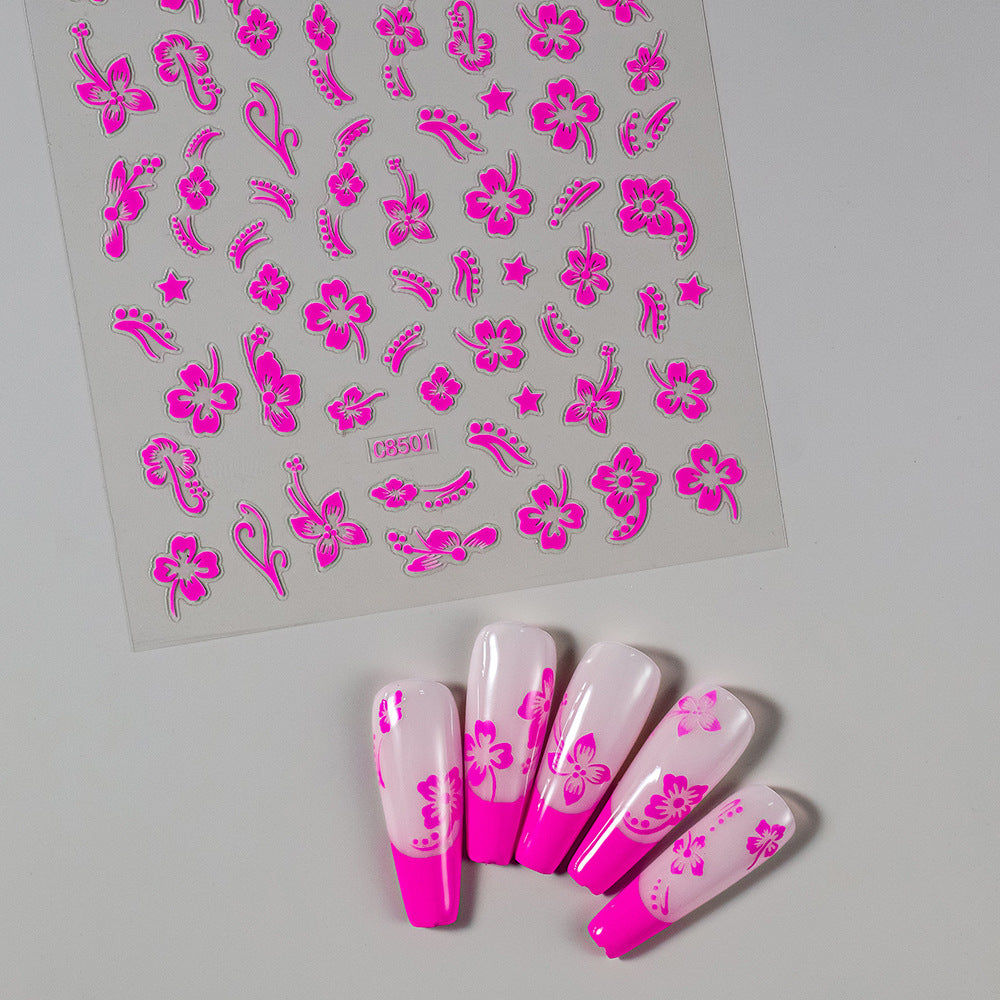 Fresh Hibiscus Flower Flat Adhesive Gold Nail Stickers