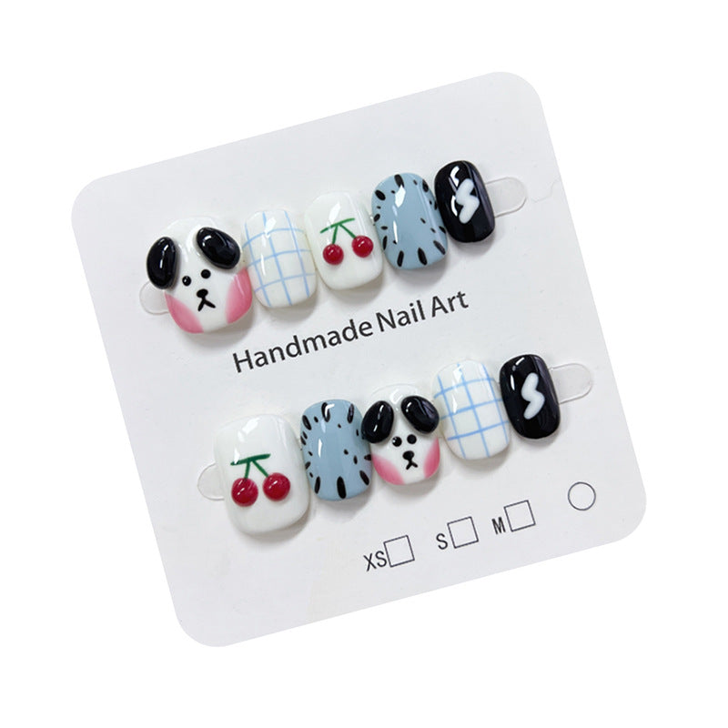 Autocollants pour ongles de manucure en trois dimensions pour chiots cerises, dessins animés amusants pour enfants