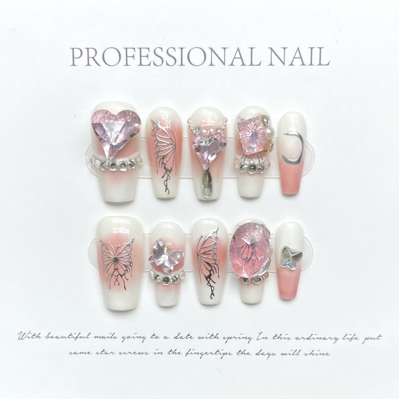 Short Nude Color Blooming Tips Finished Nail Stickers