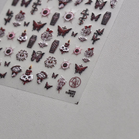 Embossed Cute Bloodthirsty Pupil Butterfly Ornament Nail Stickers