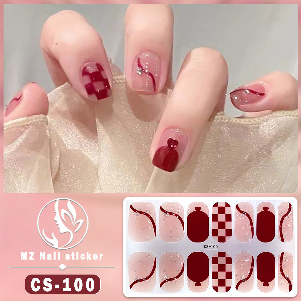 Autocollants pour ongles en gel imperméables avec motif floral à carreaux