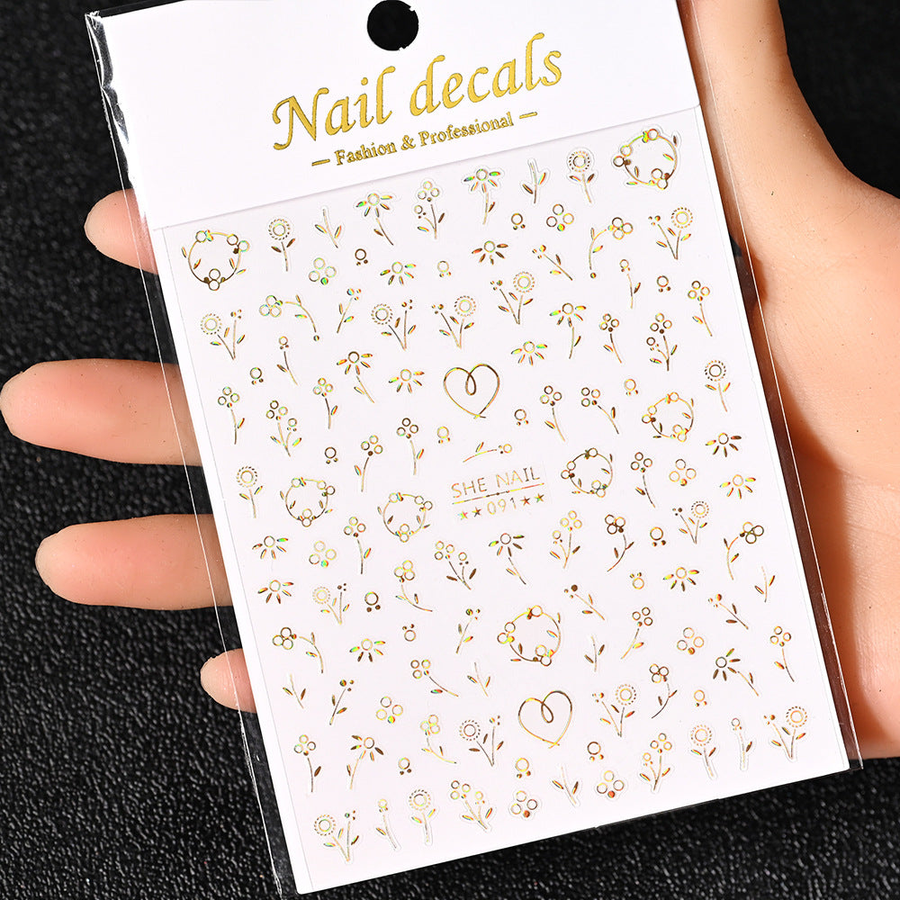 Cardboard Style Beautiful Laser Sier Heart-shaped Nail Stickers