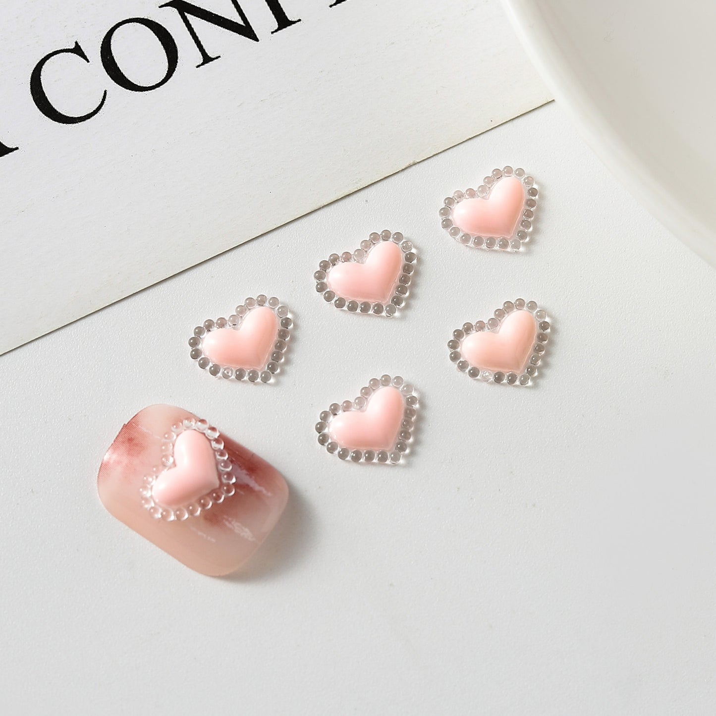 Love Heart Ornament Dopamine Peach Color Nail Care Nail Art