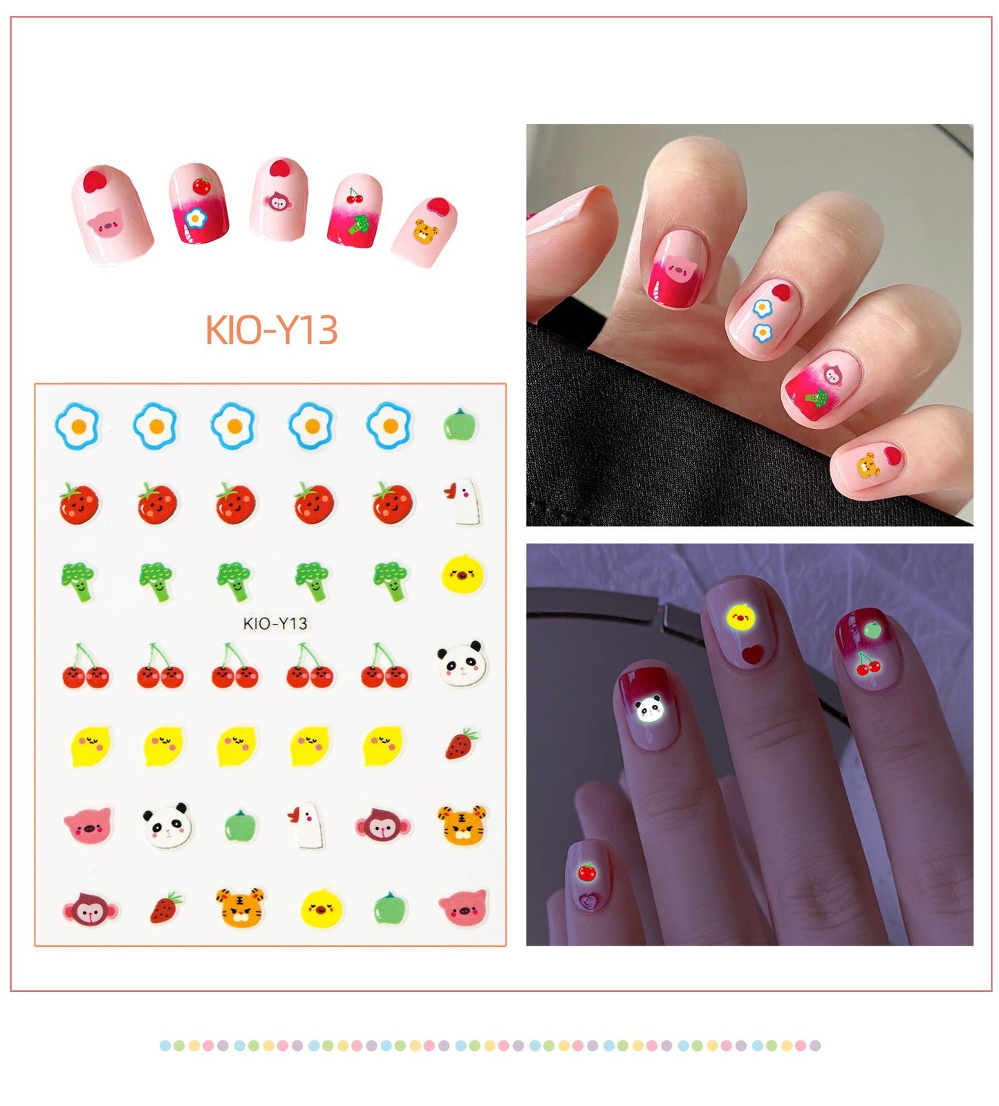 Luminous Strawberry Bear Cartoon Animal Dinosaur Glowing Nail Stickers