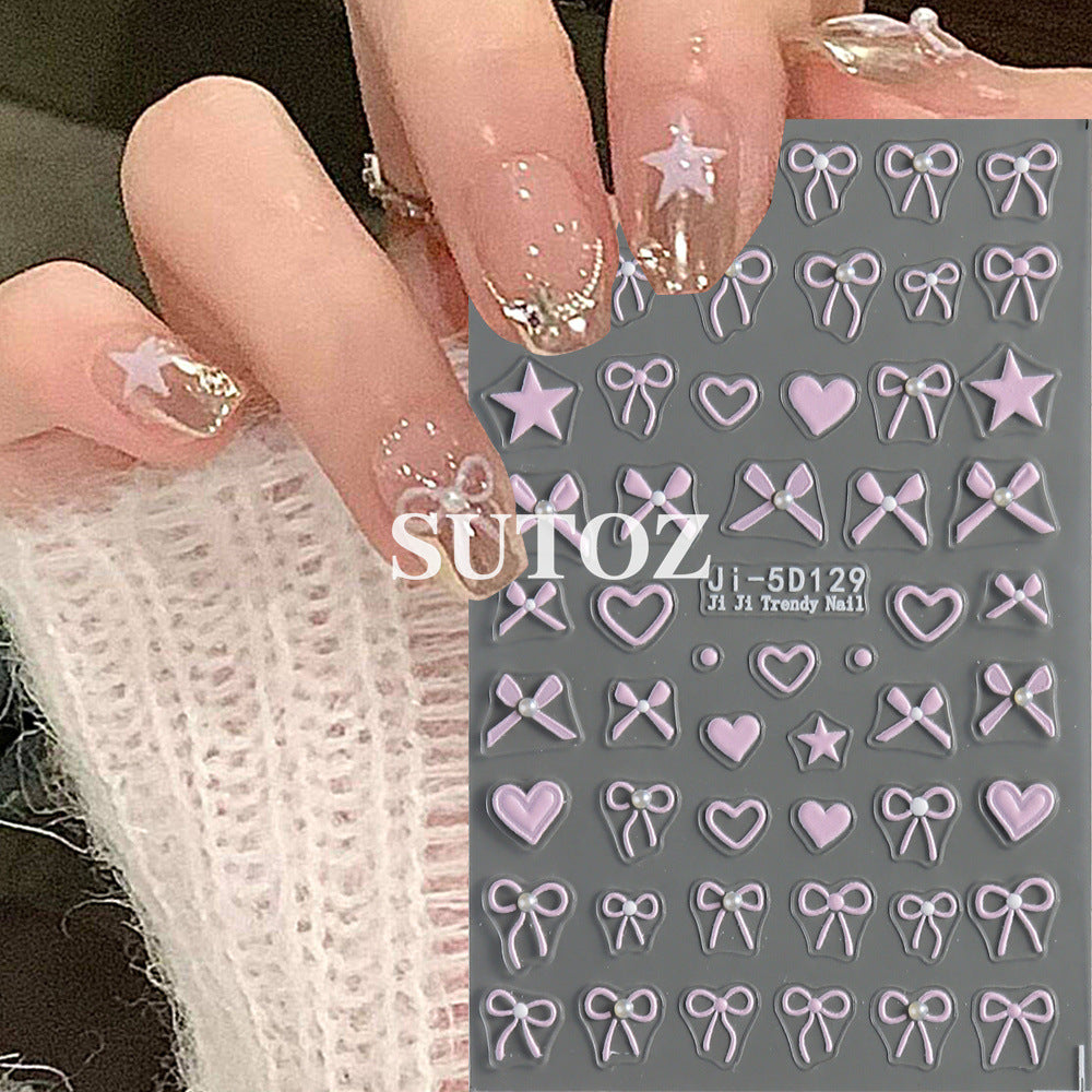 Summer Simple Three-dimensional Bright Crystal Bow Love Nail Stickers