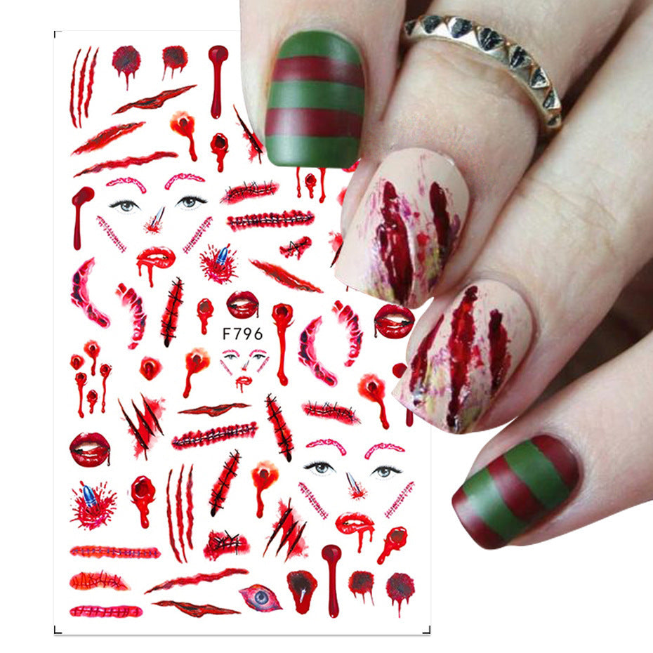 Halloween Red With Colorful Christmas Snowflakes Nail Stickers