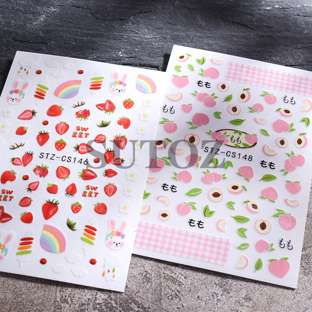 Summer Style Strawberry Peach Bear Cute Nail Stickers