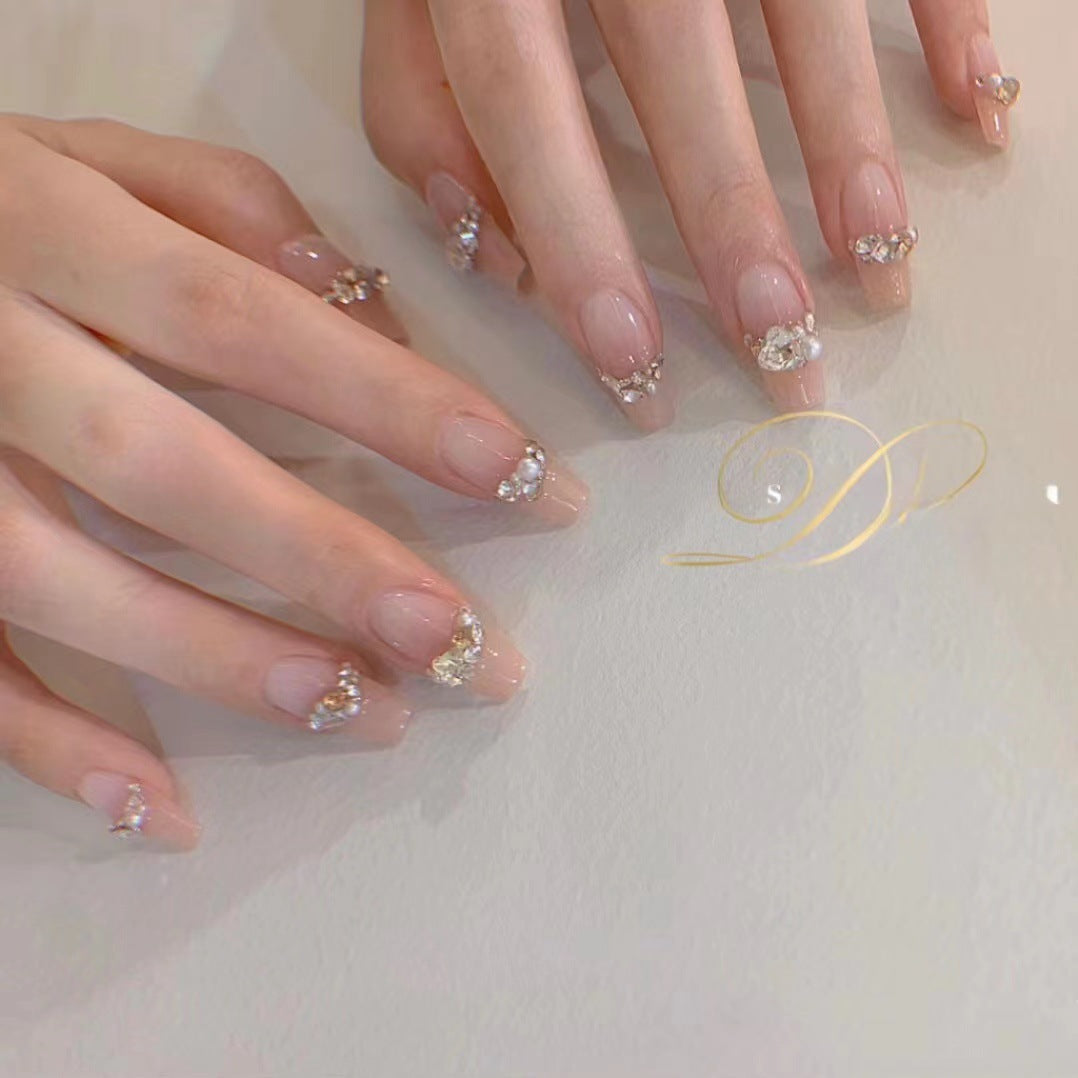 Manicure Wear Gentle Nude French Crystals Pure Desire Nail Stickers