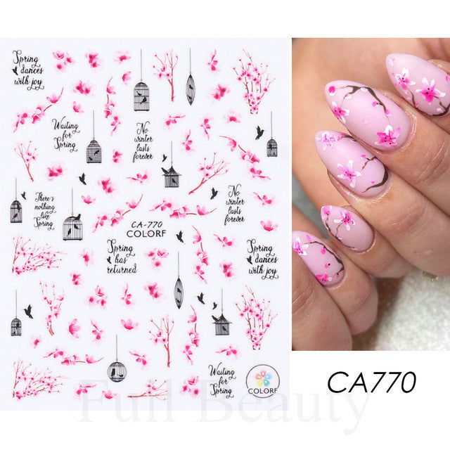 Glamorous Spring Rose Flower Tulip Adhesive Nail Stickers