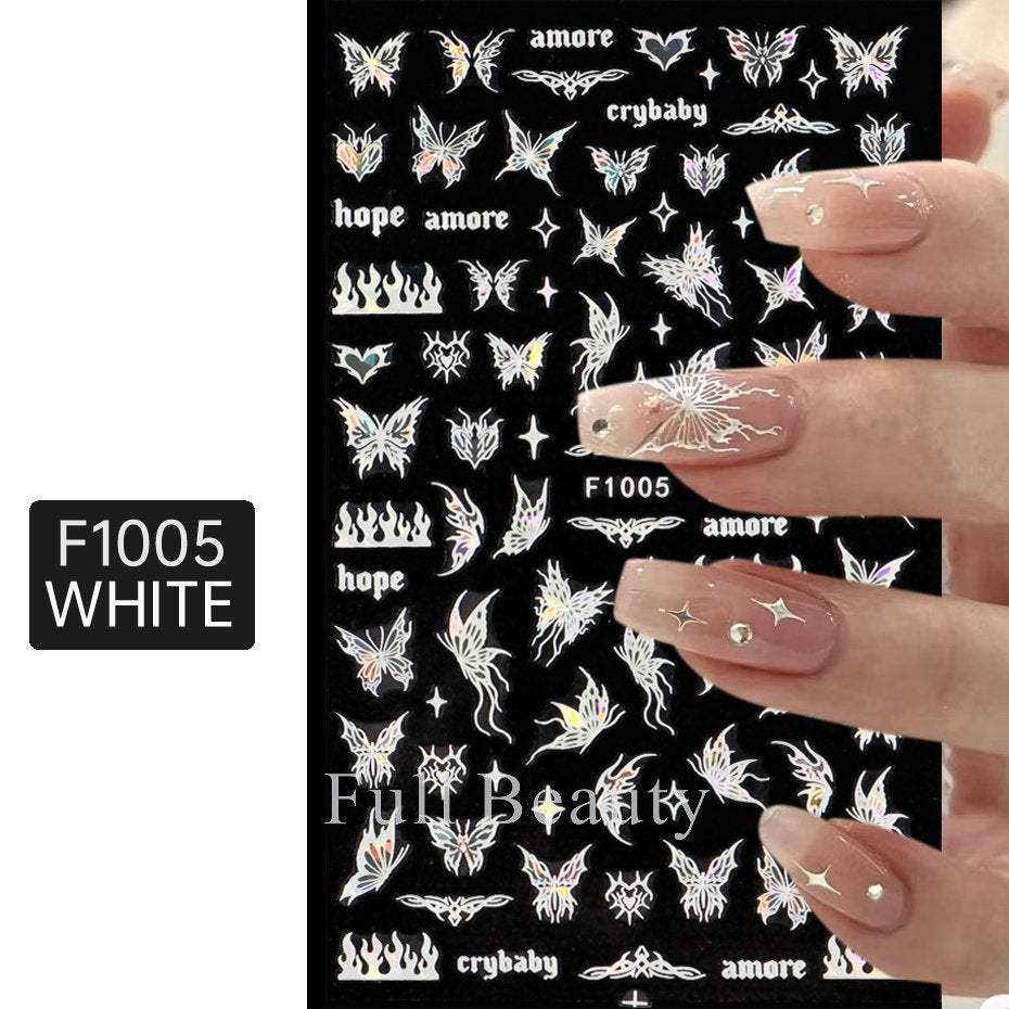 Fashion Laser Butterfly Hollow White Adhesive Nail Stickers