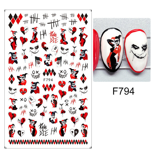 Halloween Cartoon Pumpkin Bat Skull Back Nail Stickers