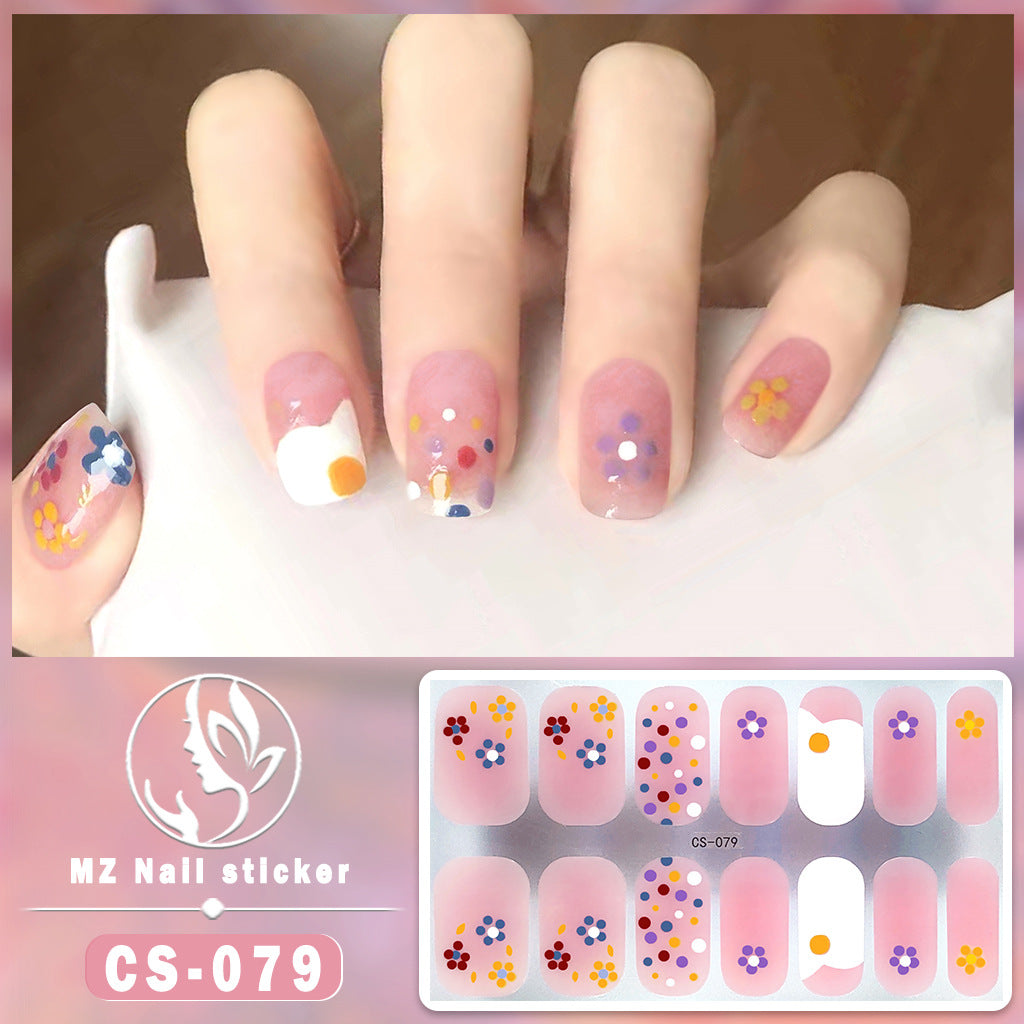 Autocollants pour ongles en gel imperméables avec motif floral à carreaux