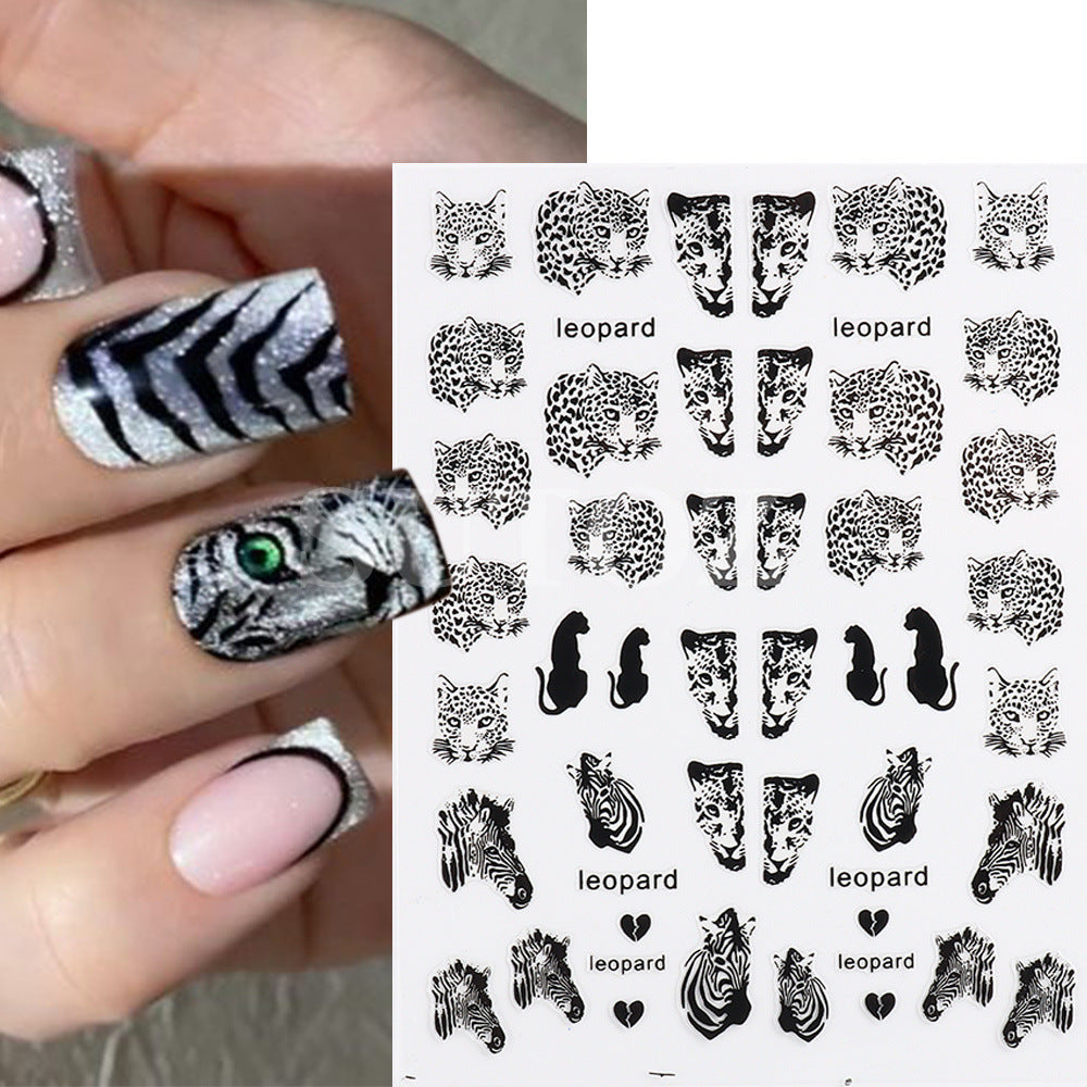 Hot Tiger Head Cheetah Zebra Back Nail Stickers