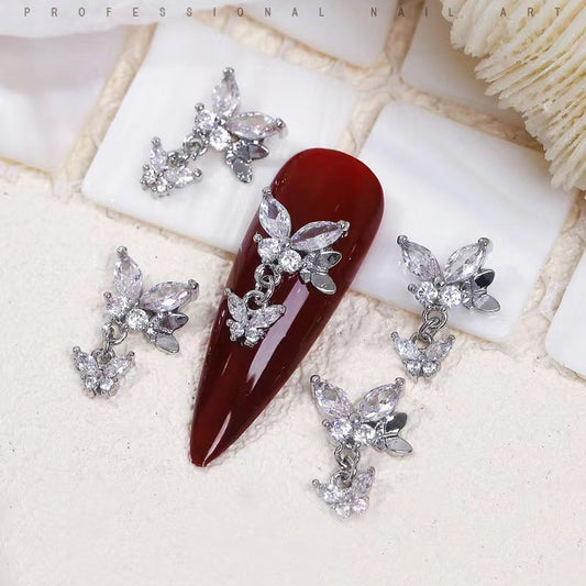 Light Luxury Liquid Butterfly Zircon With Diamond Three-dimensional Nail Care Nail Art