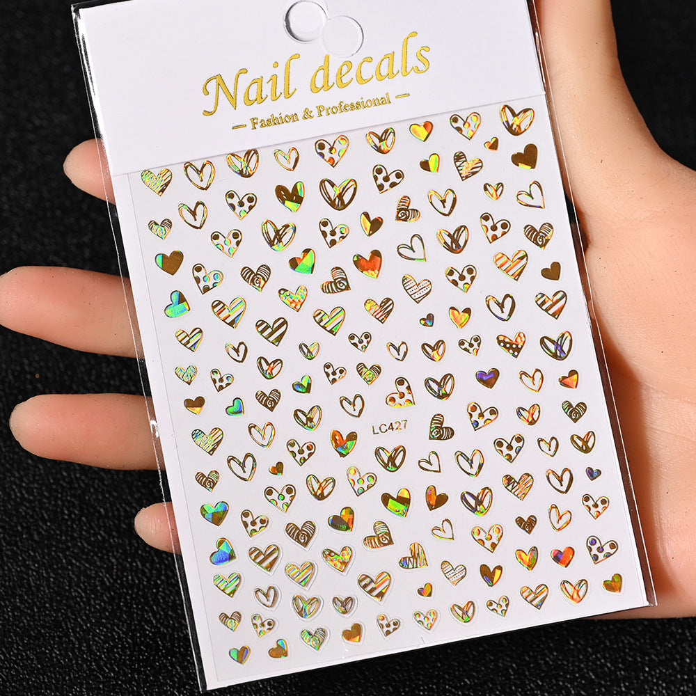 Cardboard Style Beautiful Laser Sier Heart-shaped Nail Stickers