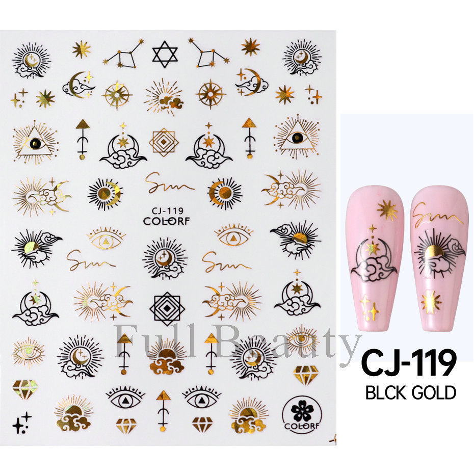 Durable Golden Moon Line Series Adhesive Nail Stickers