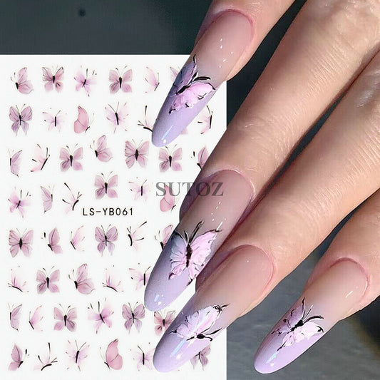 French Taro Purple Black White Butterfly Nail Stickers