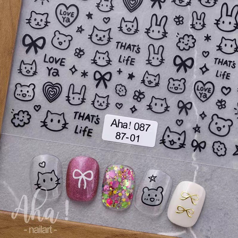 Autocollants pour ongles en forme de nœud Iti, élégants et mignons, avec dessin animé