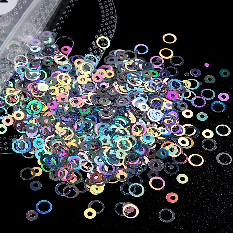 Flash Laser Hollow Round Sequins Mixed Color Nail Care Nail Art