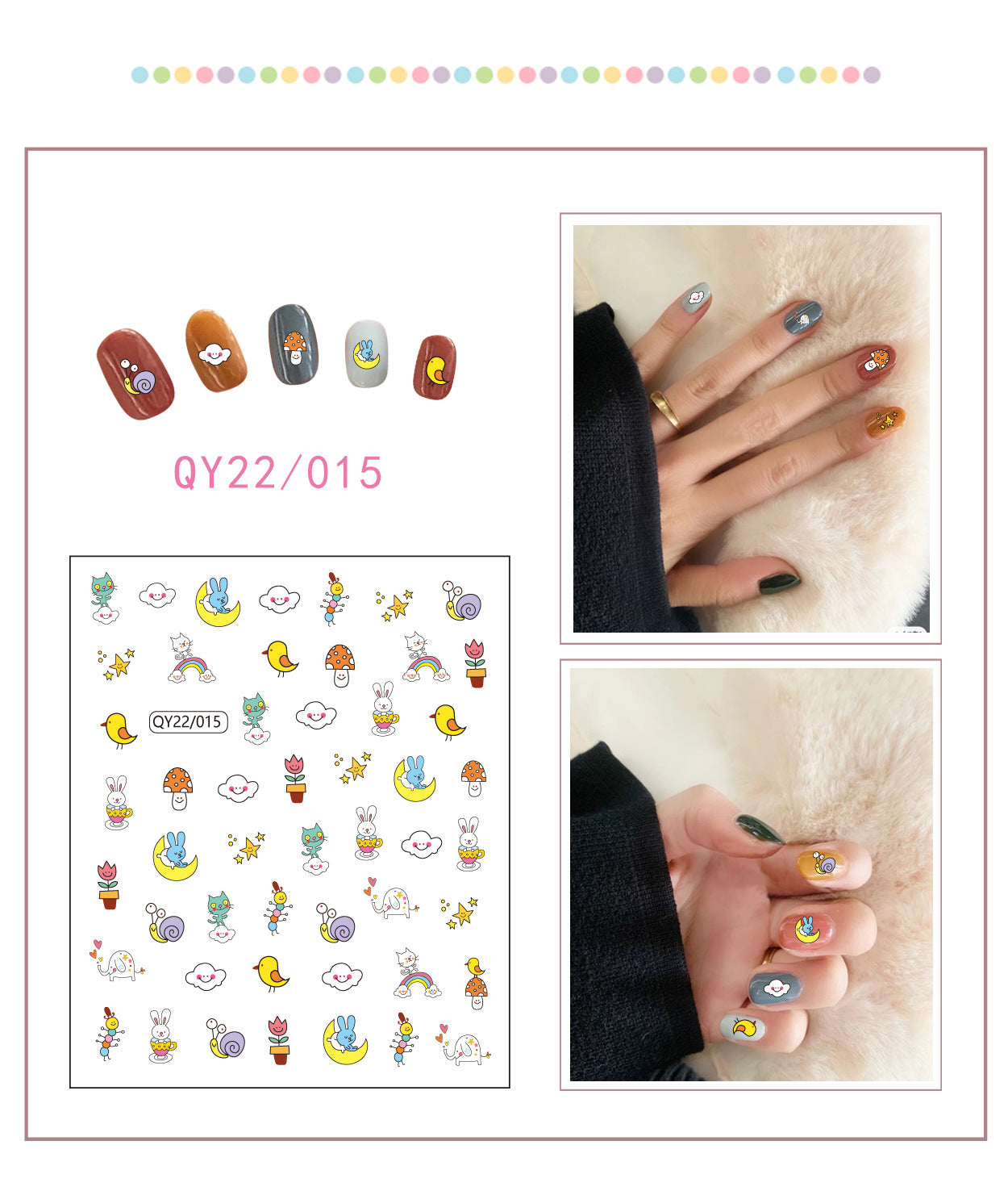 Little Bear Cartoon Cute Animal Unicorn Nail Stickers