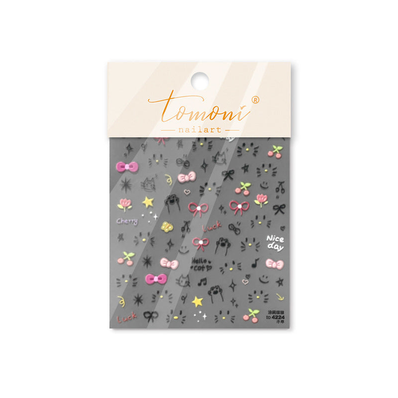 Embossed Stationery Music Little Black Cat Nail Stickers