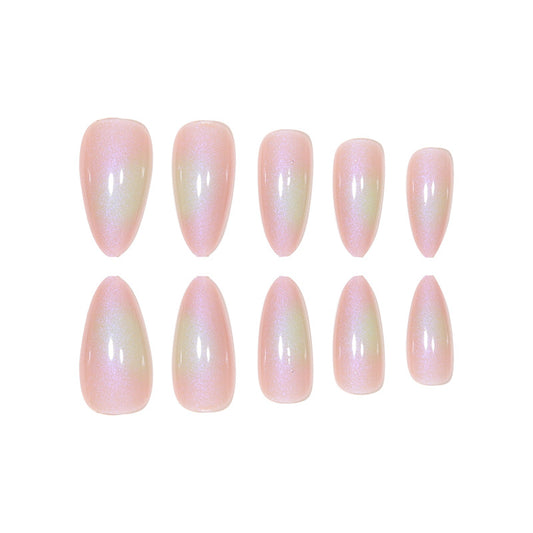 Almond Colorful Aurora Beauty Pure Desire White Flash Fake Nail Art