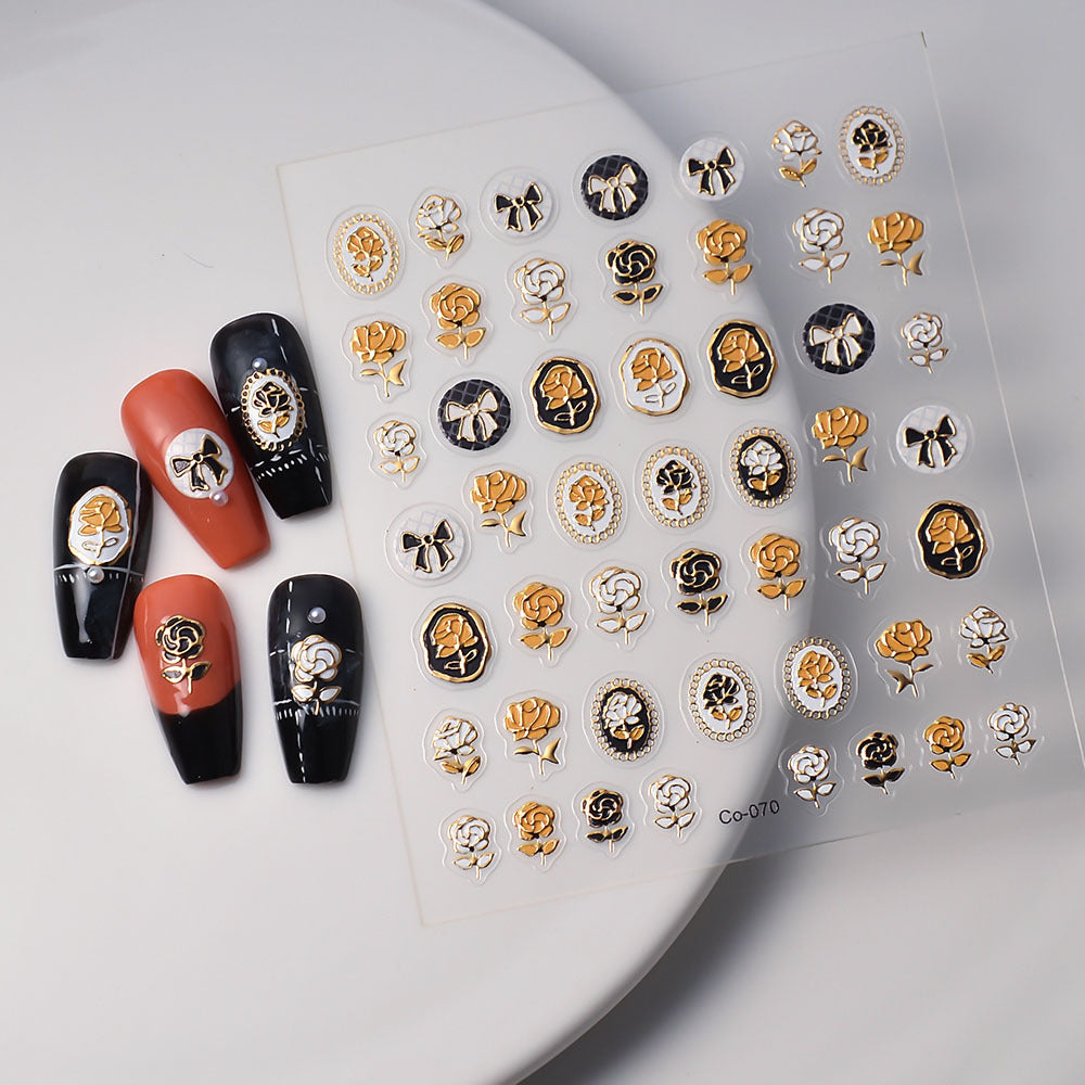 Style Golden Black Rose Three-dimensional Relief Nail Stickers