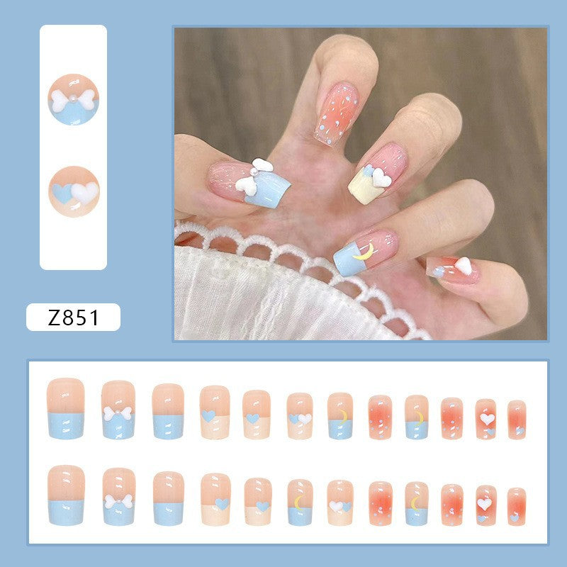 High-grade Short Fake Patch White French Nail Art