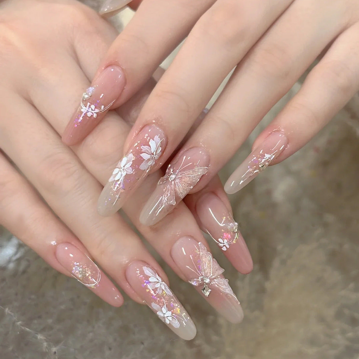 High-grade Summer Butterfly Flower Handmade Cat's Rhinestone Nail Stickers