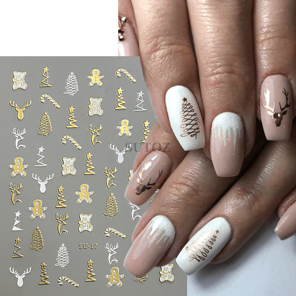 Exposed Gilding Sier Snowflake Elk Tree Nail Stickers