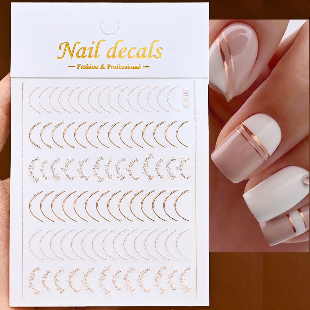 Lines Gold Sier Color Simple Style Adhesive Nail Stickers