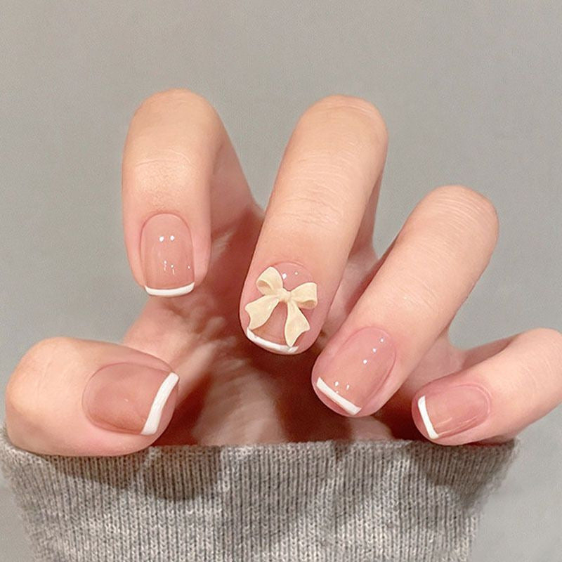 Autocollants pour ongles avec décorations en diamant français Bow Flash Blush