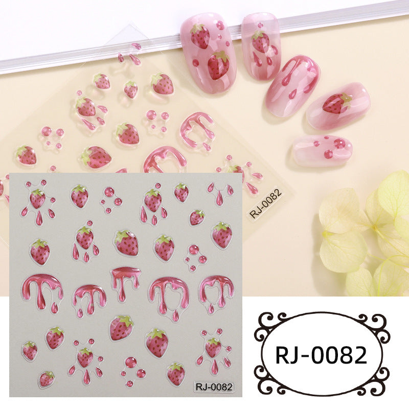 Autocollants pour ongles à colle souple en relief avec motif de fleurs fraîches d'été