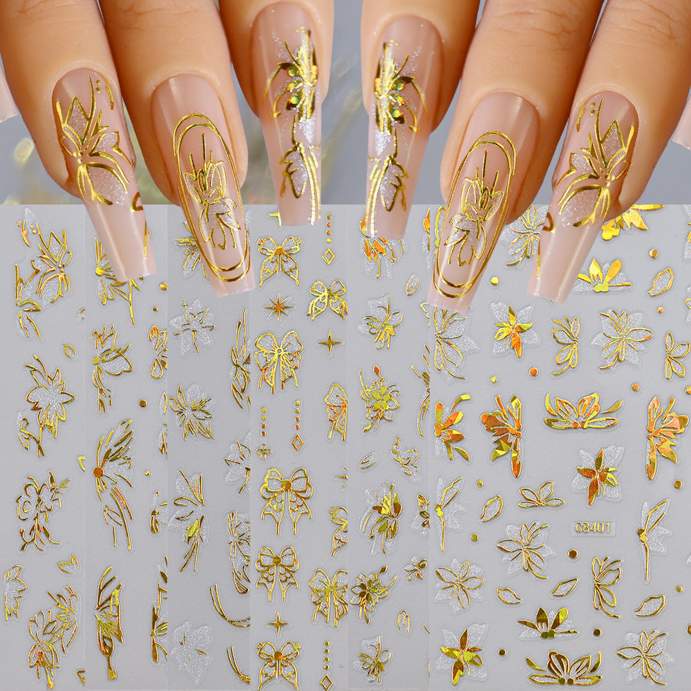 Mowing Laser Red Line Flower Pieces Nail Stickers